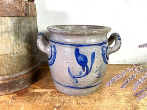 Vintage Rustic French Alsace Blue Grey Glazed Stoneware Confit Pot Jug Pitcher