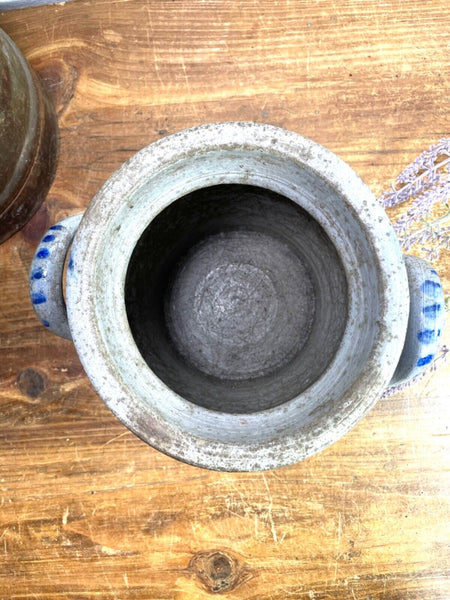 Vintage Rustic French Alsace Blue Grey Glazed Stoneware Confit Pot Jug Pitcher