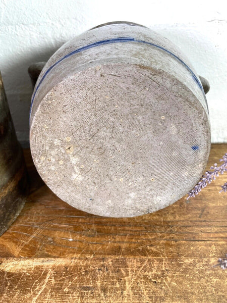 Vintage Rustic French Alsace Blue Grey Glazed Stoneware Confit Pot Jug Pitcher
