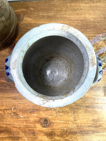 Vintage Rustic French Alsace Blue Grey Glazed Stoneware Confit Pot Jug Pitcher
