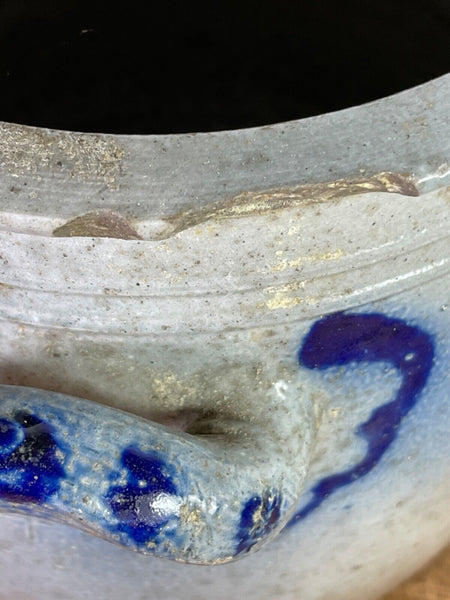 Vintage Rustic French Alsace Blue Grey Glazed Stoneware Confit Pot Jug Pitcher