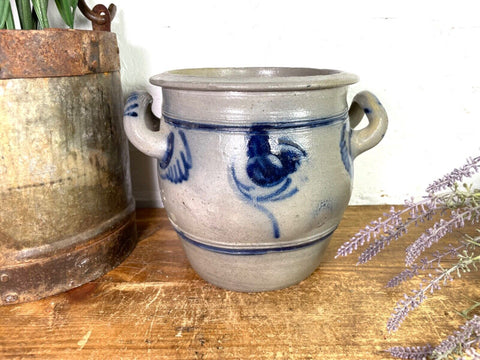 Vintage Rustic French Alsace Blue Grey Glazed Stoneware Confit Pot Jug Pitcher