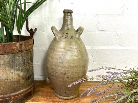 Vintage Rustic French Alsace Blue Grey Glazed Stoneware Confit Pot Jug Pitcher