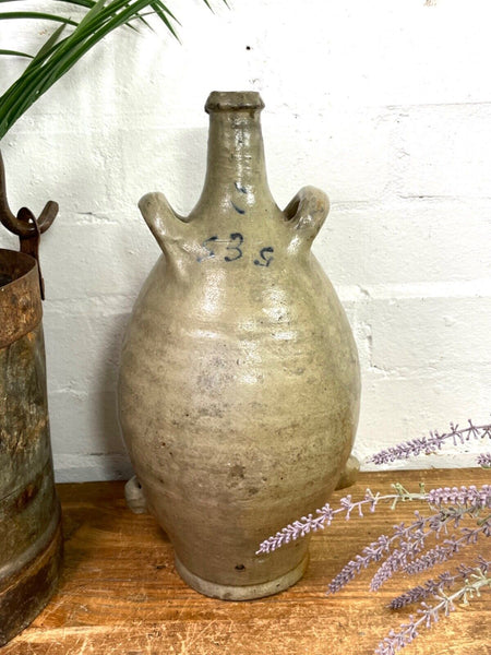 Vintage Rustic French Alsace Blue Grey Glazed Stoneware Confit Pot Jug Pitcher