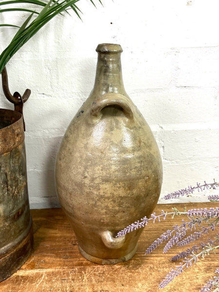 Vintage Rustic French Alsace Blue Grey Glazed Stoneware Confit Pot Jug Pitcher