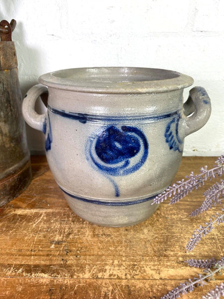Vintage Rustic French Alsace Blue Grey Glazed Stoneware Confit Pot Jug Pitcher