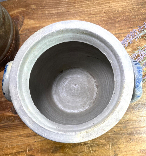 Vintage Rustic French Alsace Blue Grey Glazed Stoneware Confit Pot Jug Pitcher