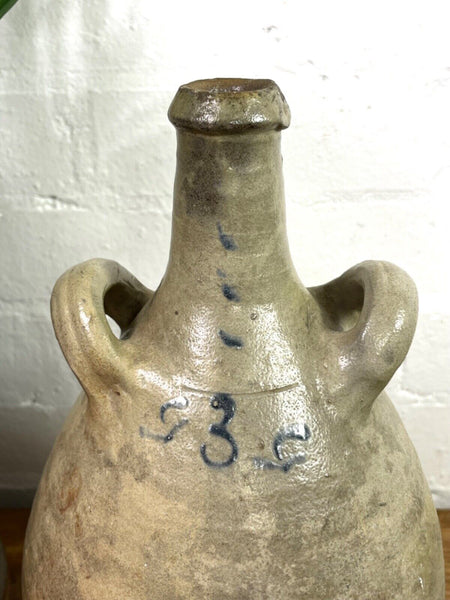 Vintage Rustic French Alsace Blue Grey Glazed Stoneware Confit Pot Jug Pitcher