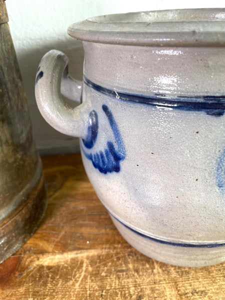 Vintage Rustic French Alsace Blue Grey Glazed Stoneware Confit Pot Jug Pitcher