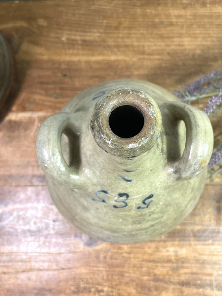Vintage Rustic French Alsace Blue Grey Glazed Stoneware Confit Pot Jug Pitcher
