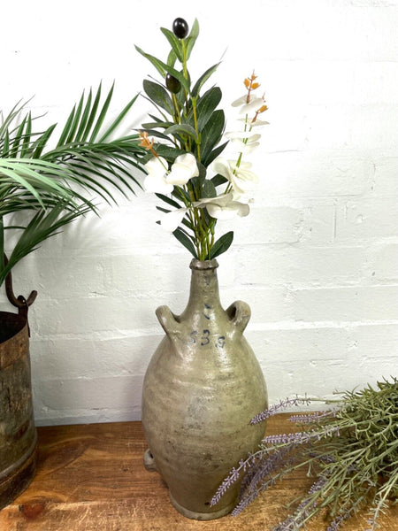 Vintage Rustic French Alsace Blue Grey Glazed Stoneware Confit Pot Jug Pitcher