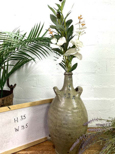 Vintage Rustic French Alsace Blue Grey Glazed Stoneware Confit Pot Jug Pitcher