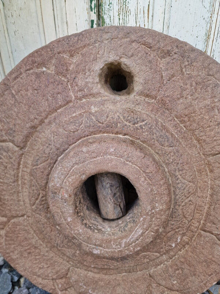 Antique Indian Hand Carved Round Mill Stone Herb Spice Grinding Wheel