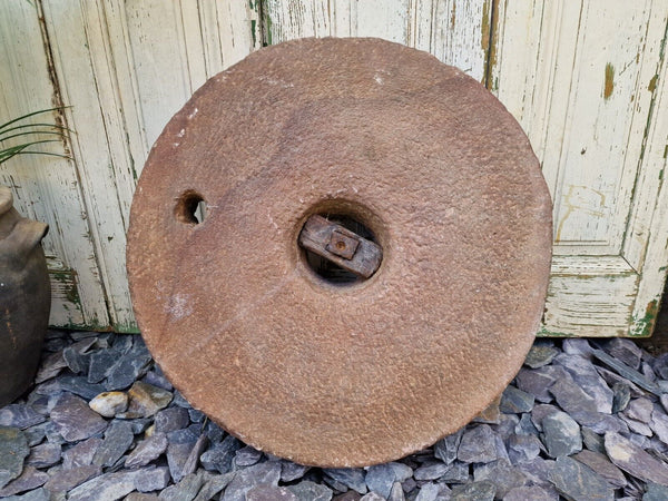 Antique Indian Hand Carved Round Mill Stone Herb Spice Grinding Wheel