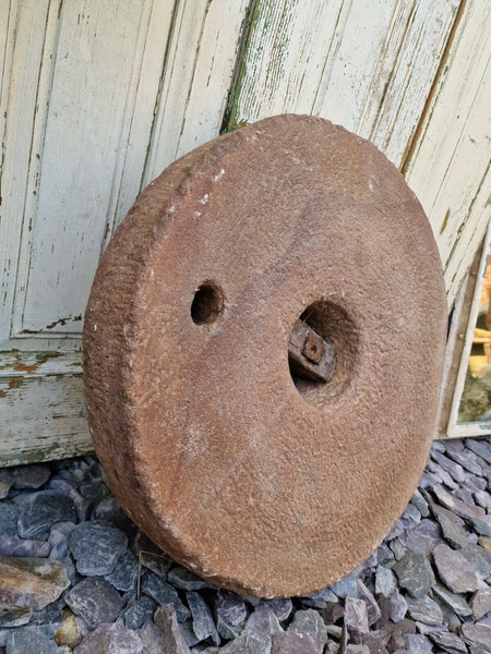 Antique Indian Hand Carved Round Mill Stone Herb Spice Grinding Wheel
