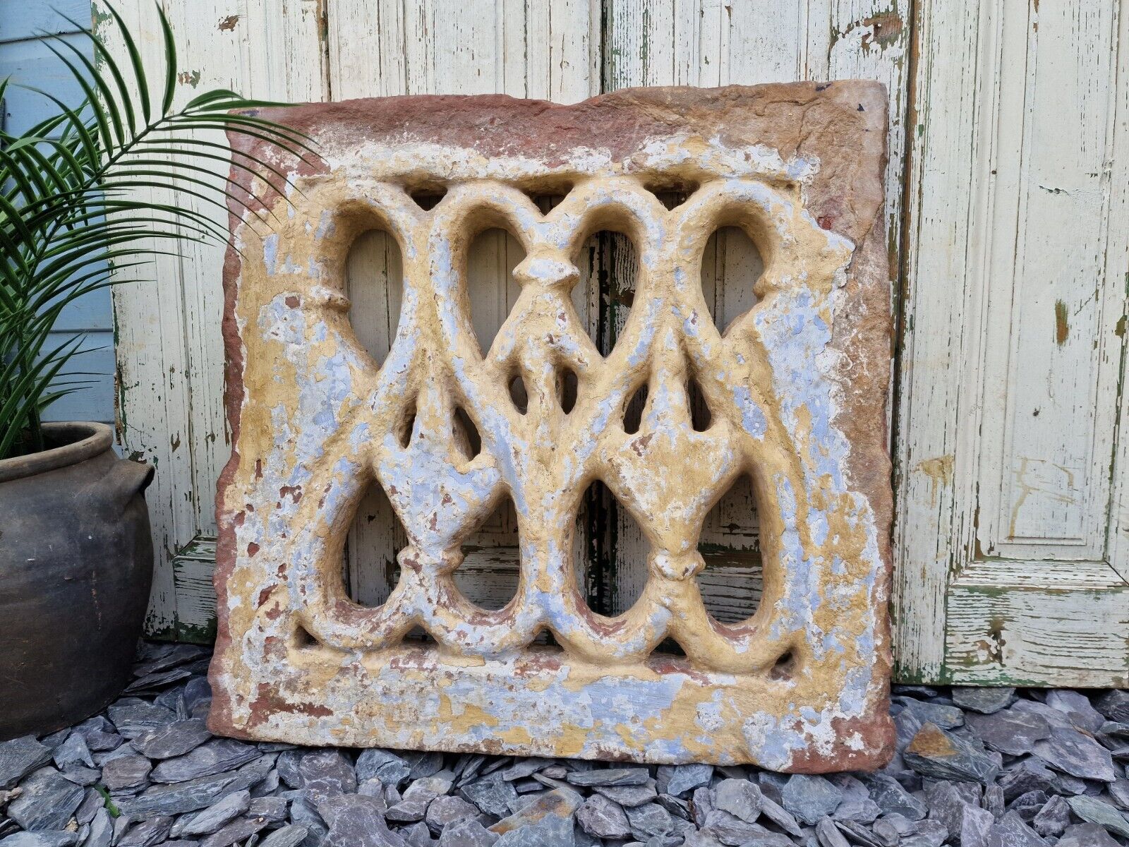 Antique Indian Hand Carved Stone Jhali Ventilation Window Home Garden Decor