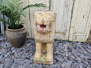 Antique Authentic Indian Hand Made Stone Painted Temple Palace Garden Lion