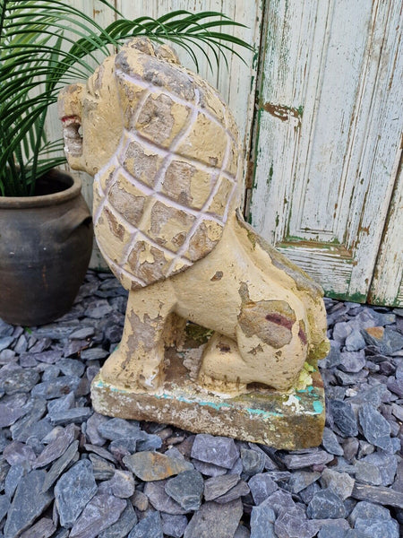 Antique Authentic Indian Hand Made Stone Painted Temple Palace Garden Lion
