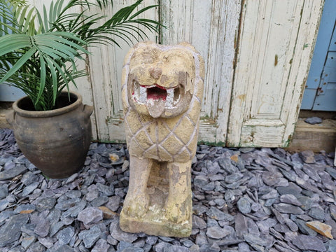 Antique Authentic Indian Hand Made Stone Painted Temple Palace Garden Lion
