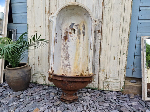 Vintage French Cast Iron Enamel Garden Drinking Fountain Wall Sink Planter