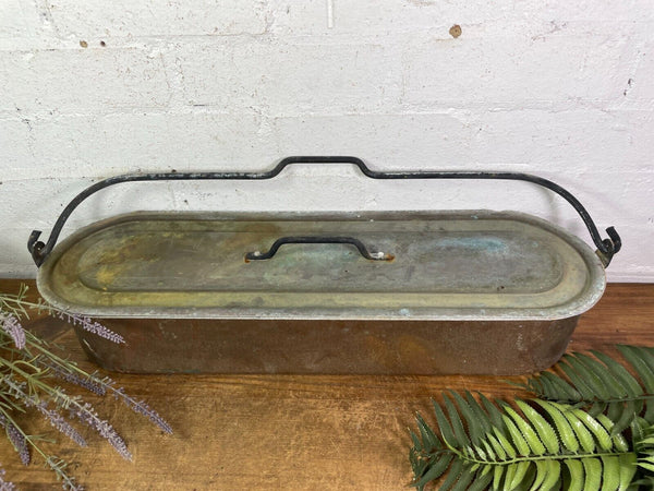 Vinatge Antique French Copper Fish Kettle Poacher Herb Garder Suculent Planter