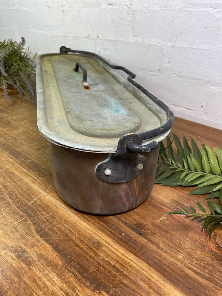 Vinatge Antique French Copper Fish Kettle Poacher Herb Garder Suculent Planter