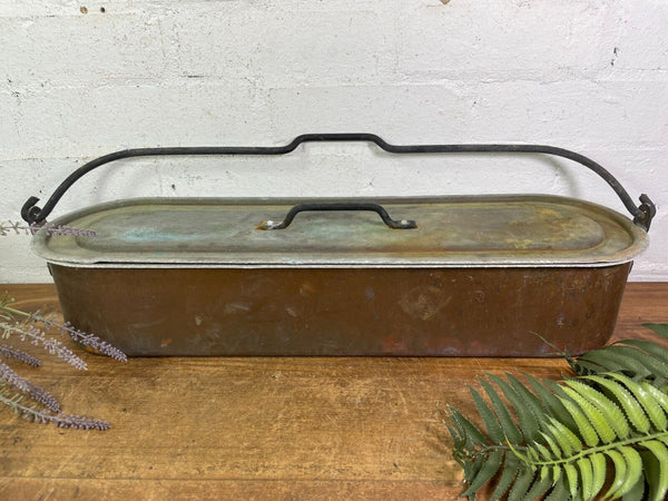 Vinatge Antique French Copper Fish Kettle Poacher Herb Garder Suculent Planter