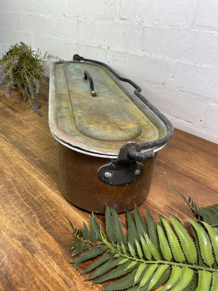 Vinatge Antique French Copper Fish Kettle Poacher Herb Garder Suculent Planter