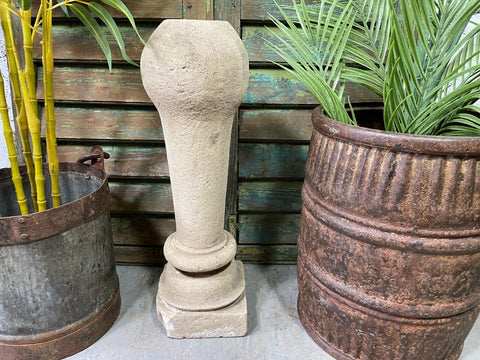 Antique Indian Hand Carved Solid Stone Plinth Column Candle Holder