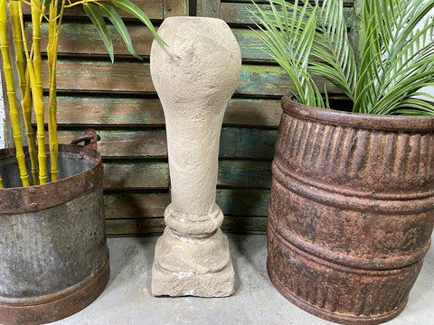 Antique Indian Hand Carved Solid Stone Plinth Column Candle Holder