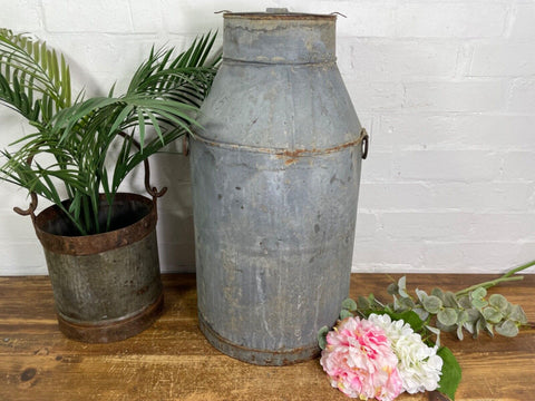Vintage Large Rustic Galvanised Milk Churn Garden Planter Wedding Prop