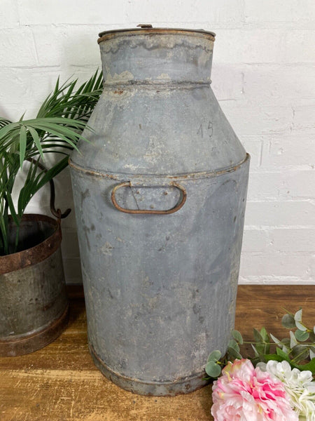 Vintage Large Rustic Galvanised Milk Churn Garden Planter Wedding Prop
