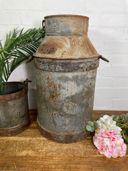 Vintage Large Rustic Galvanised Milk Churn Garden Planter Wedding Prop