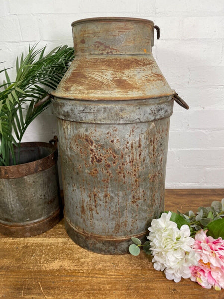 Vintage Large Rustic Galvanised Milk Churn Garden Planter Wedding Prop