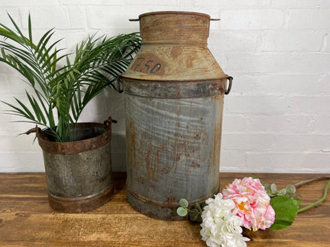 Vintage Large Rustic Galvanised Milk Churn Garden Planter Wedding Prop