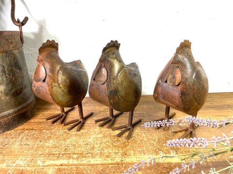 Rustic Reclaimed Hand Made Metal Rooster Chicken Chick Garden Sculpture Ornament