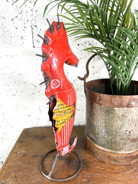 Hand Made Reclaimed Recycled Metal Oil Drum Tin Sea Horse Sculpture Garden