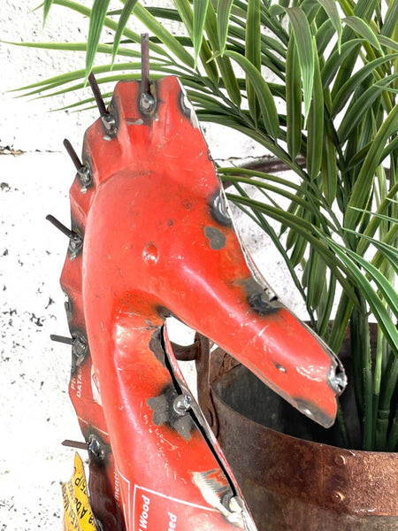 Hand Made Reclaimed Recycled Metal Oil Drum Tin Sea Horse Sculpture Garden