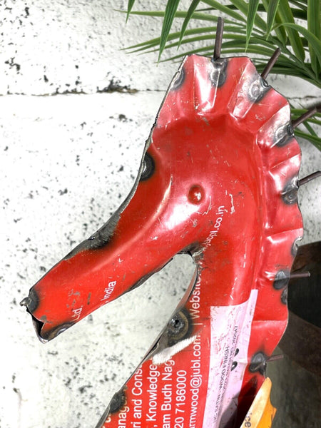 Hand Made Reclaimed Recycled Metal Oil Drum Tin Sea Horse Sculpture Garden