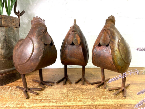 Rustic Reclaimed Hand Made Metal Rooster Chicken Chick Garden Sculpture Ornament
