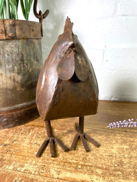 Rustic Reclaimed Hand Made Metal Rooster Chicken Chick Garden Sculpture Ornament
