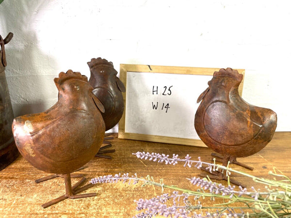 Rustic Reclaimed Hand Made Metal Rooster Chicken Chick Garden Sculpture Ornament