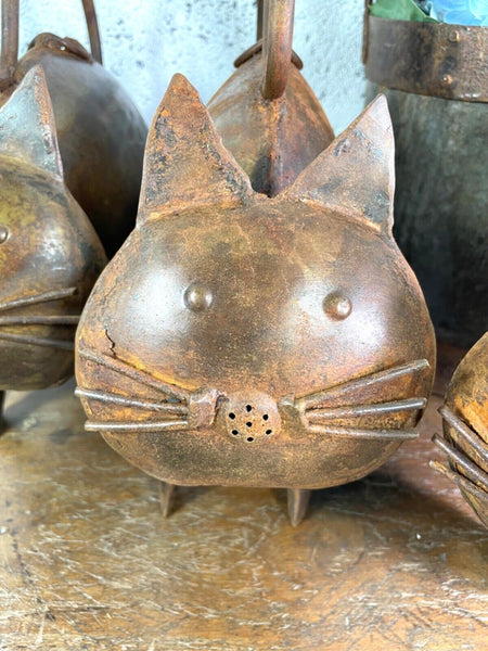 Rustic Reclaimed Handmade Metal Cat Watering Can Water Feature Garden Sculpture