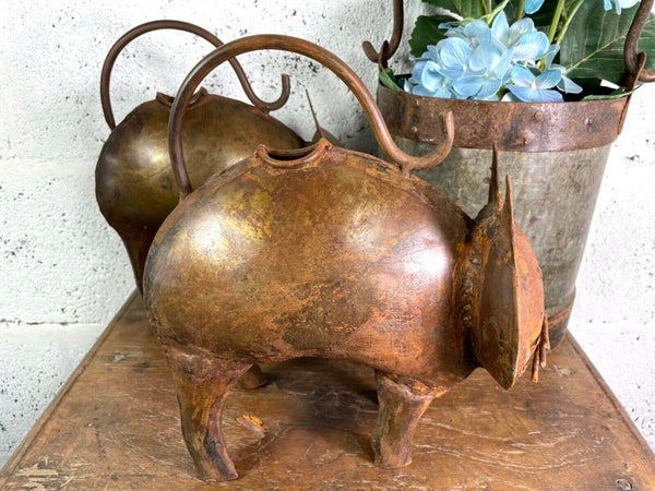 Rustic Reclaimed Handmade Metal Cat Watering Can Water Feature Garden Sculpture