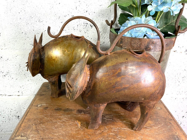 Rustic Reclaimed Handmade Metal Cat Watering Can Water Feature Garden Sculpture