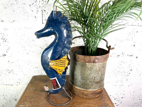 Hand Made Reclaimed Recycled Metal Oil Drum Tin Sea Horse Sculpture Garden