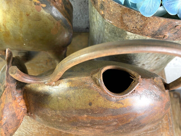 Rustic Reclaimed Handmade Metal Cat Watering Can Water Feature Garden Sculpture