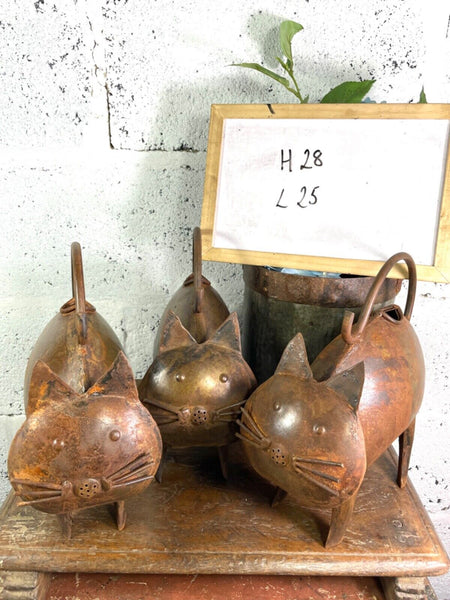 Rustic Reclaimed Handmade Metal Cat Watering Can Water Feature Garden Sculpture
