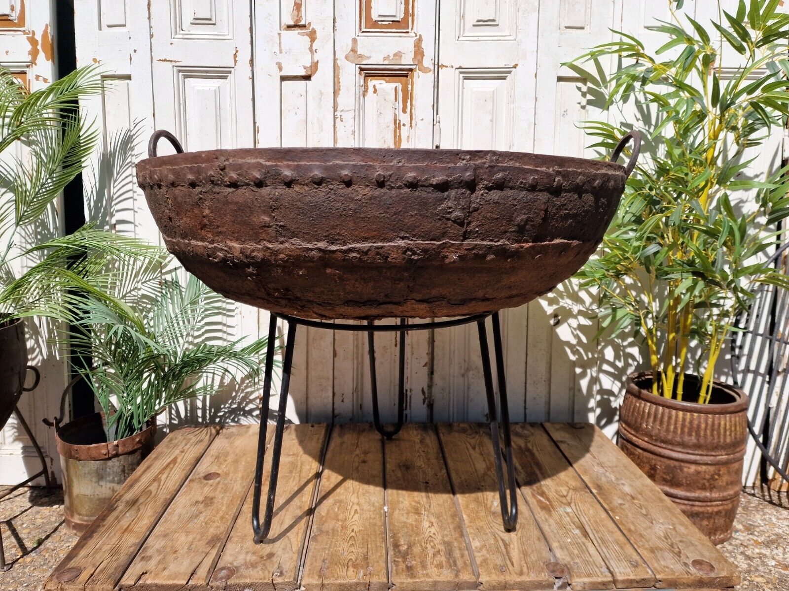 Very Large Antique Original Indian Kadai Fire Pit BBQ Drinks Ice Cooler Planter
