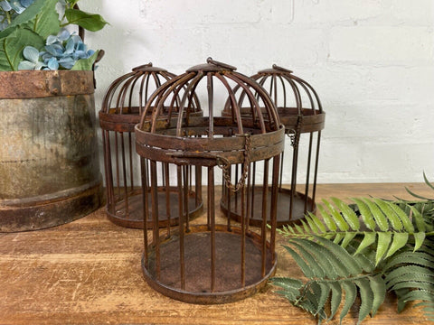 Vintage Rustic Reclaimed Metal Hanging Bird Cage Candle Holder